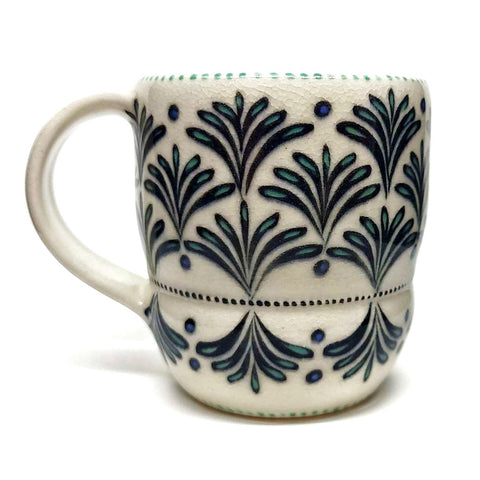 Mug - Small in Tiered Fans With Blue Accents By Britt Dietrich Ceramics at Bezel & Kiln Seattle WA