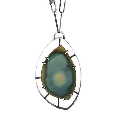 One of a Kind XL Green Imperial Jasper Wayfinder Necklace by Three Flames Silverworks at Bezel & Kiln Seattle WA