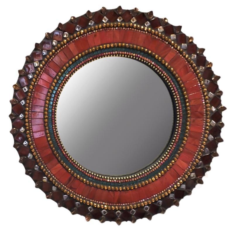 Mosaic Mirror - 10in Round in Sangria Red by Zetamari Mosaic 