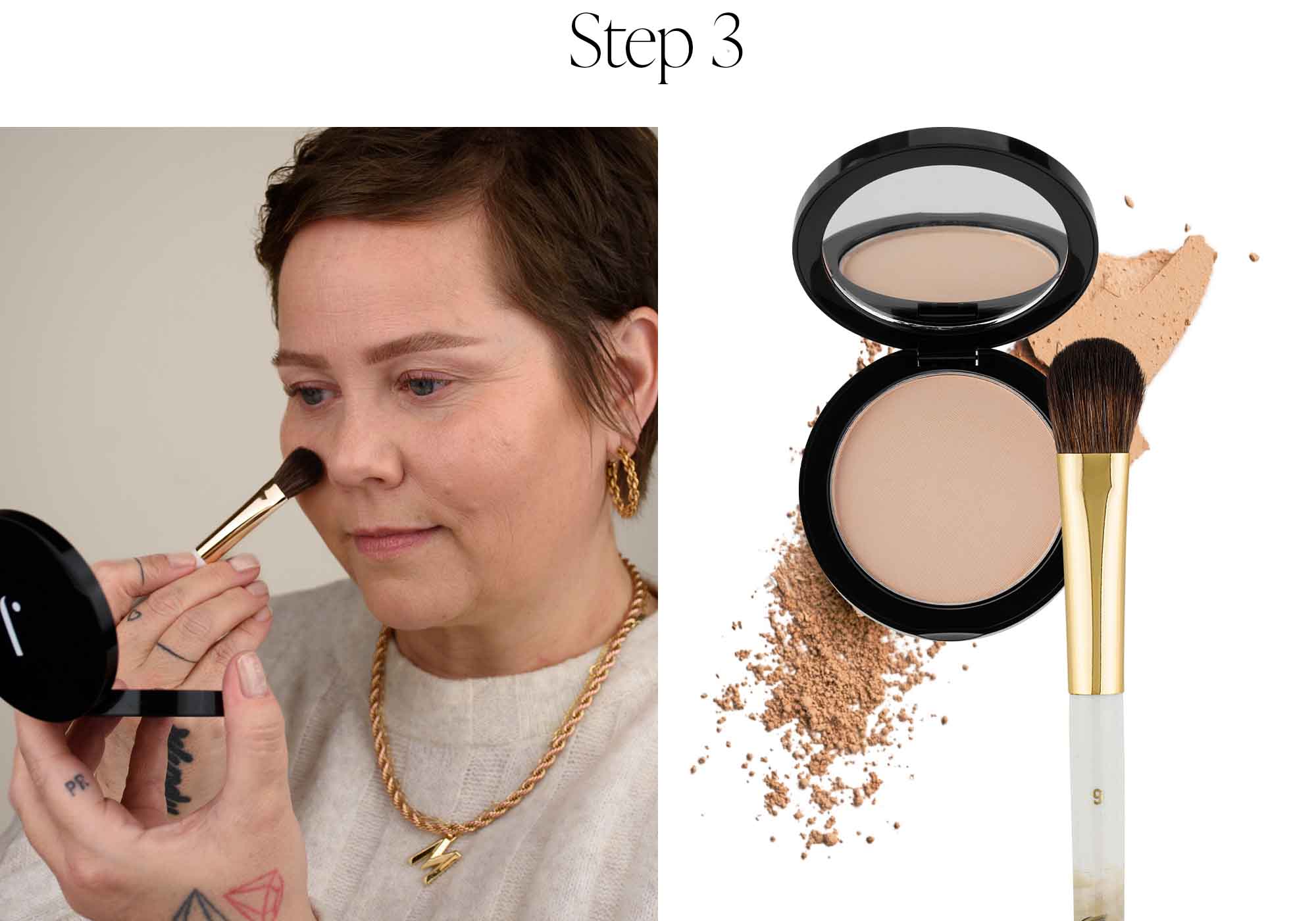 trage das Pressed Powder mit #9 Mini Puder- & Concealerpinsel auf