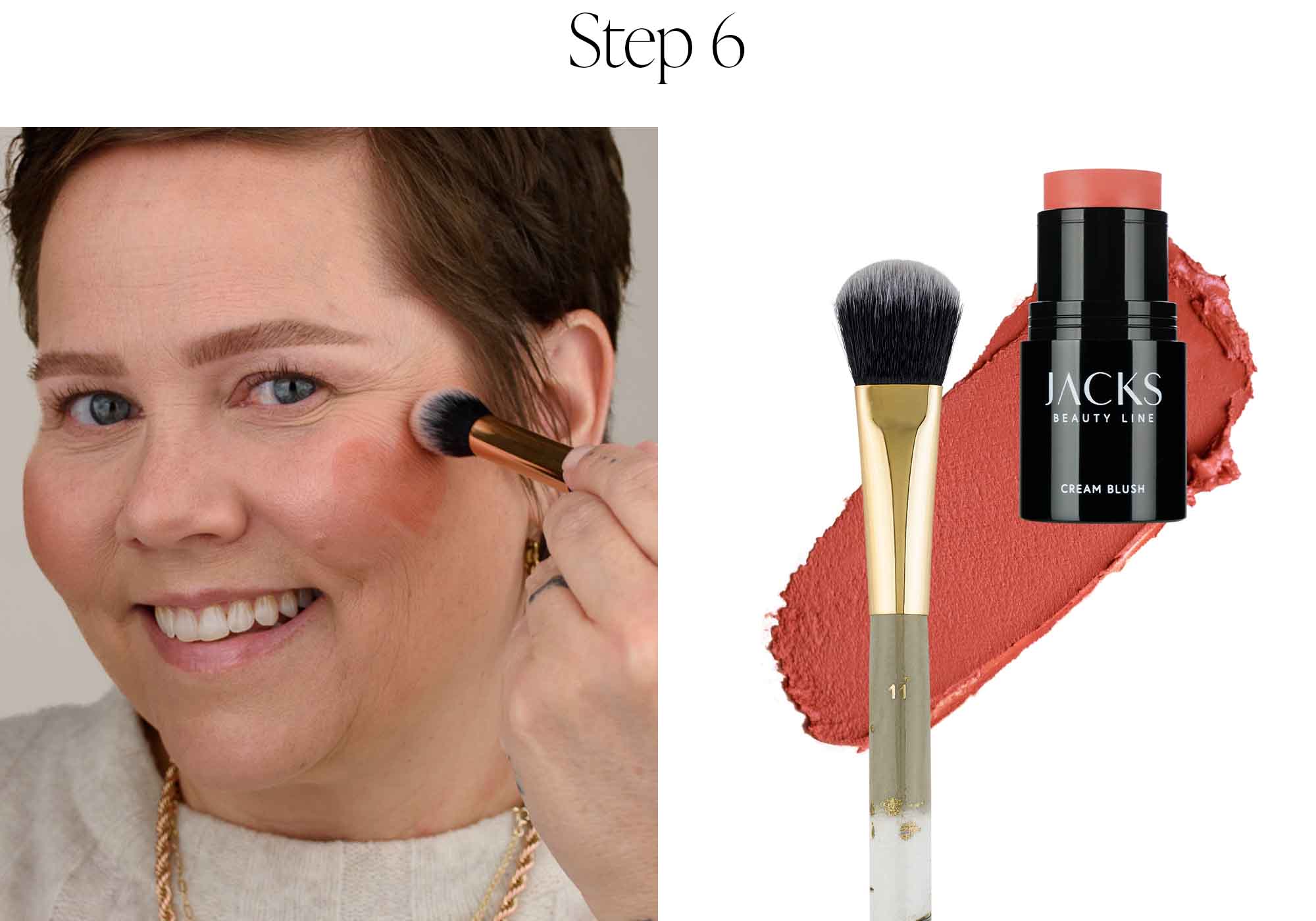 Step 6: trage Cream Blush in Brick mit #11 Mini Foundationpinsel auf
