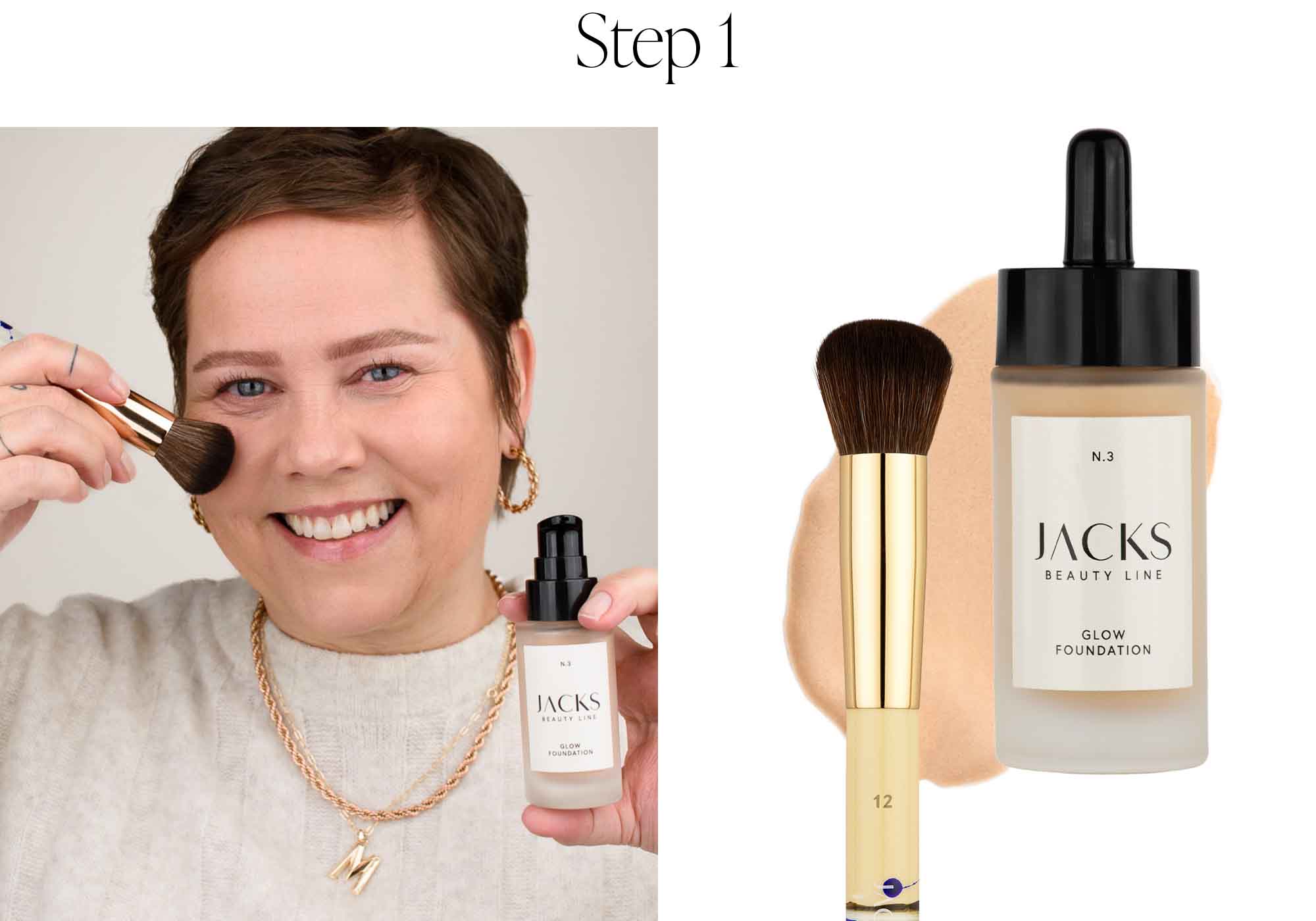 Step 1: trage Glow Foundation mit #12 Foundationpinsel auf