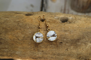 White howlite gemstone gold earrings