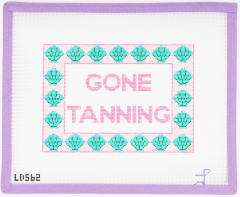 Needlepoint pillow GONE TANNING 