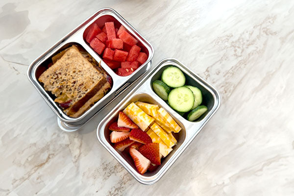 Image of Pura Stainless Lunch Container with healthy food inside.