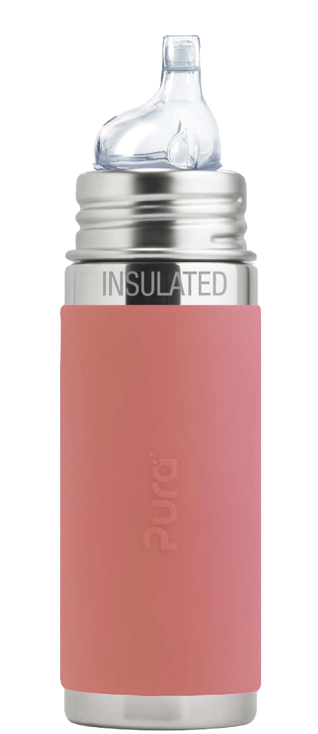 Pura Stainless Kiki Bottle - 5 oz, Natural Silver/Rose Pink