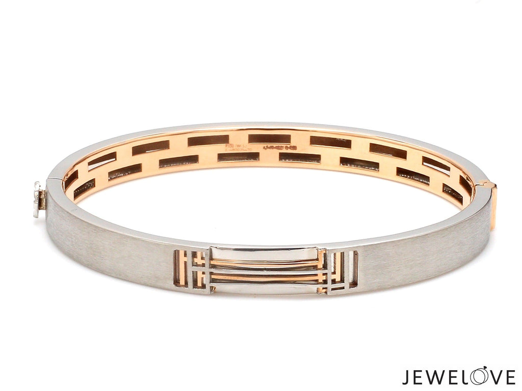 Platinum & Rose Gold Black Band Bracelet for Men - Flexible JL PTB 1089