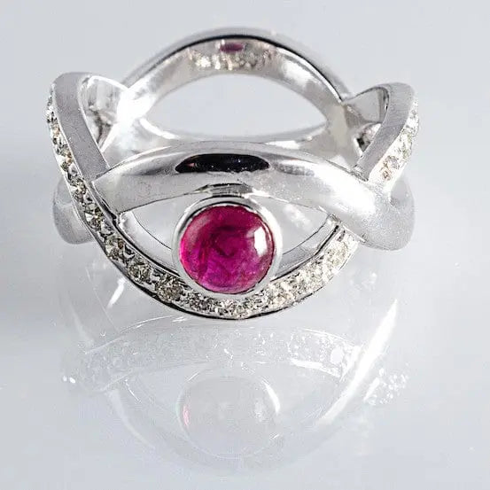 Natural No Heat Burma Ruby set in Designer White Gold Ring with Diamonds