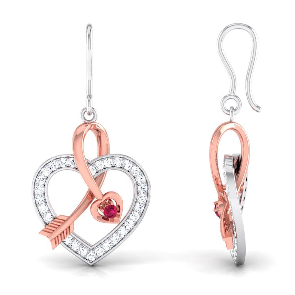 Cupid's Arrow Platinum & Rose Gold Heart Earrings with Ruby & Diamonds