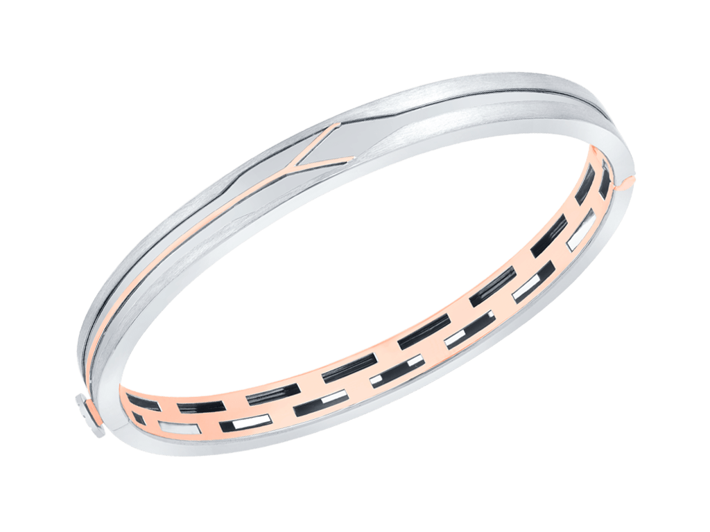 Platinum & Rose Gold Black Band Bracelet for Men - Flexible JL PTB 1089