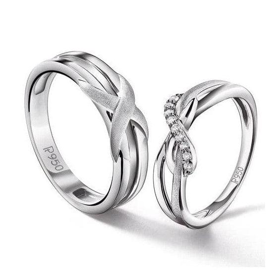 Simple His & Designer Her Platinum Couple Rings with Diamonds JL PT 53