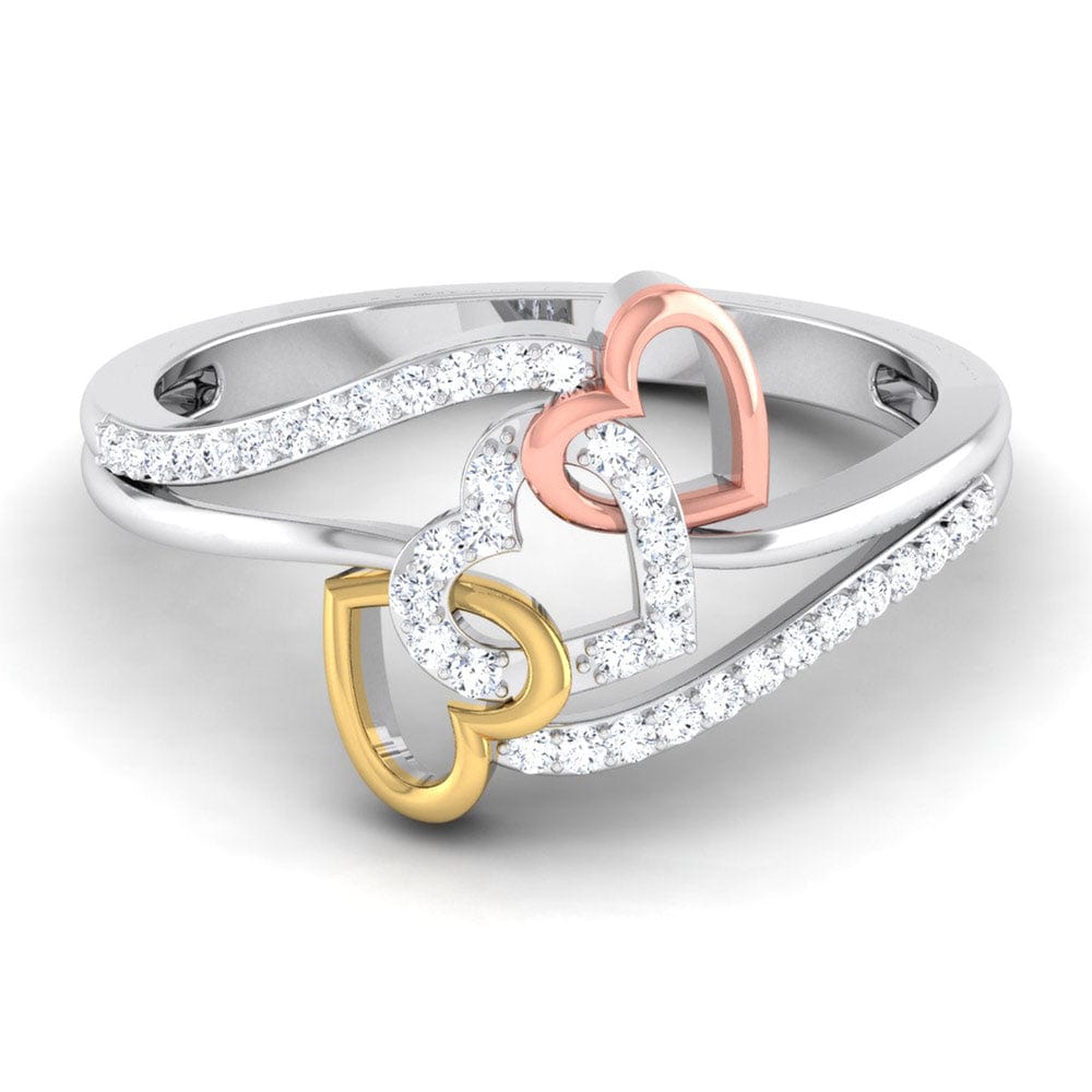 Designer Triple Heart Platinum Ring Multicolor Gold with Diamonds JL P