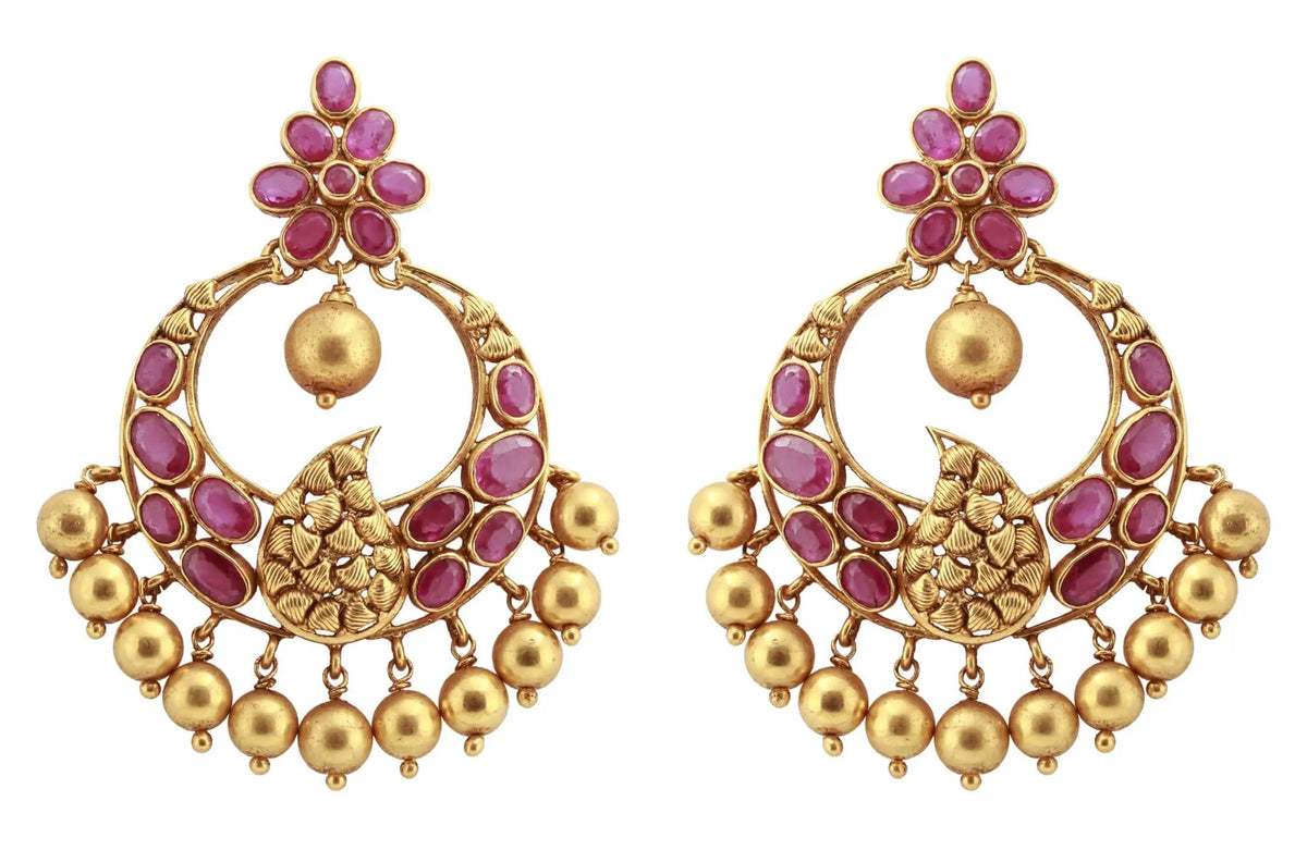 Gold Chandbali Earrings with Rubies JL AU 107