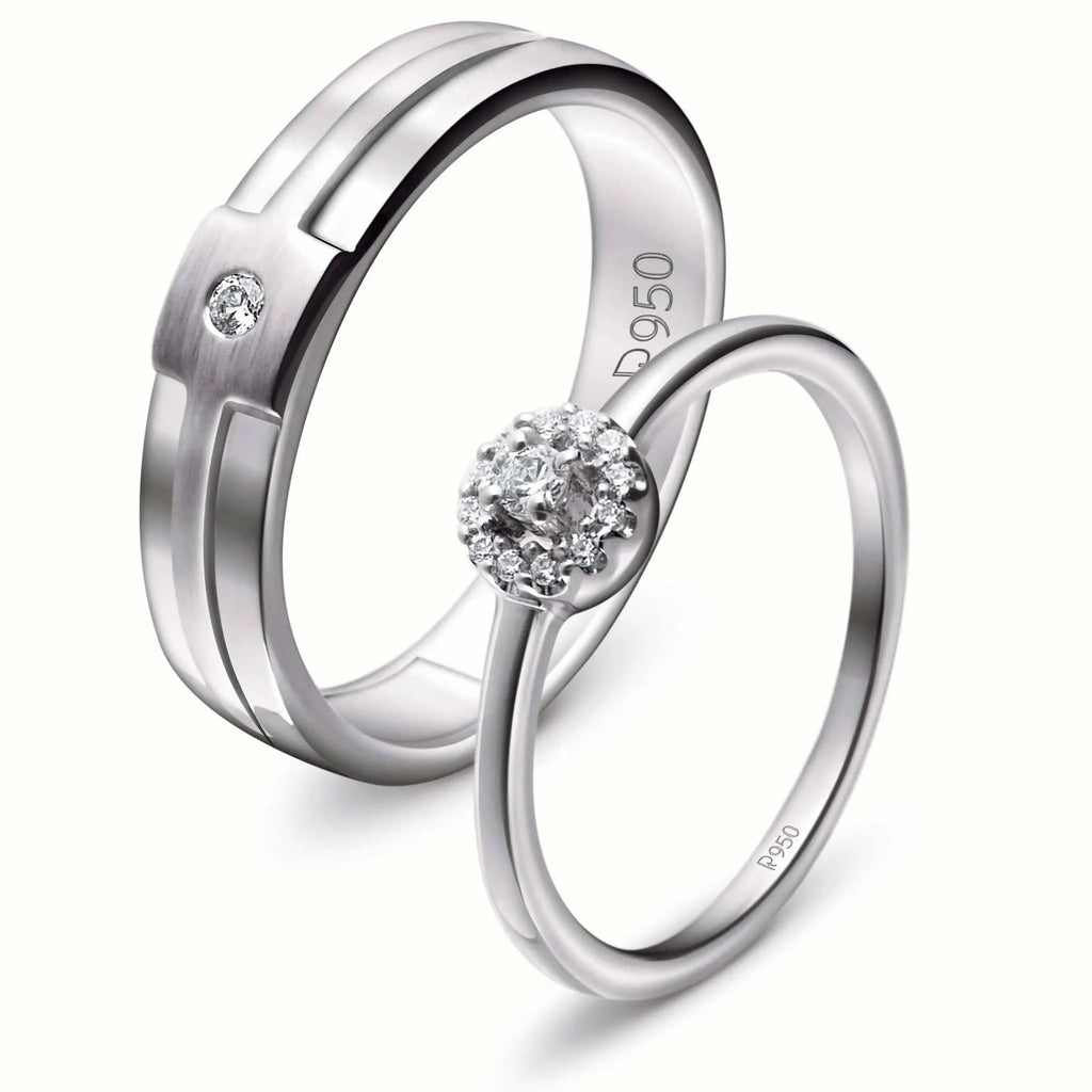 Platinum Engagement Couple Rings with Diamonds JL PT 456