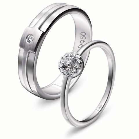 Rings - Platinum Engagement Couple Rings With Diamonds JL PT 456