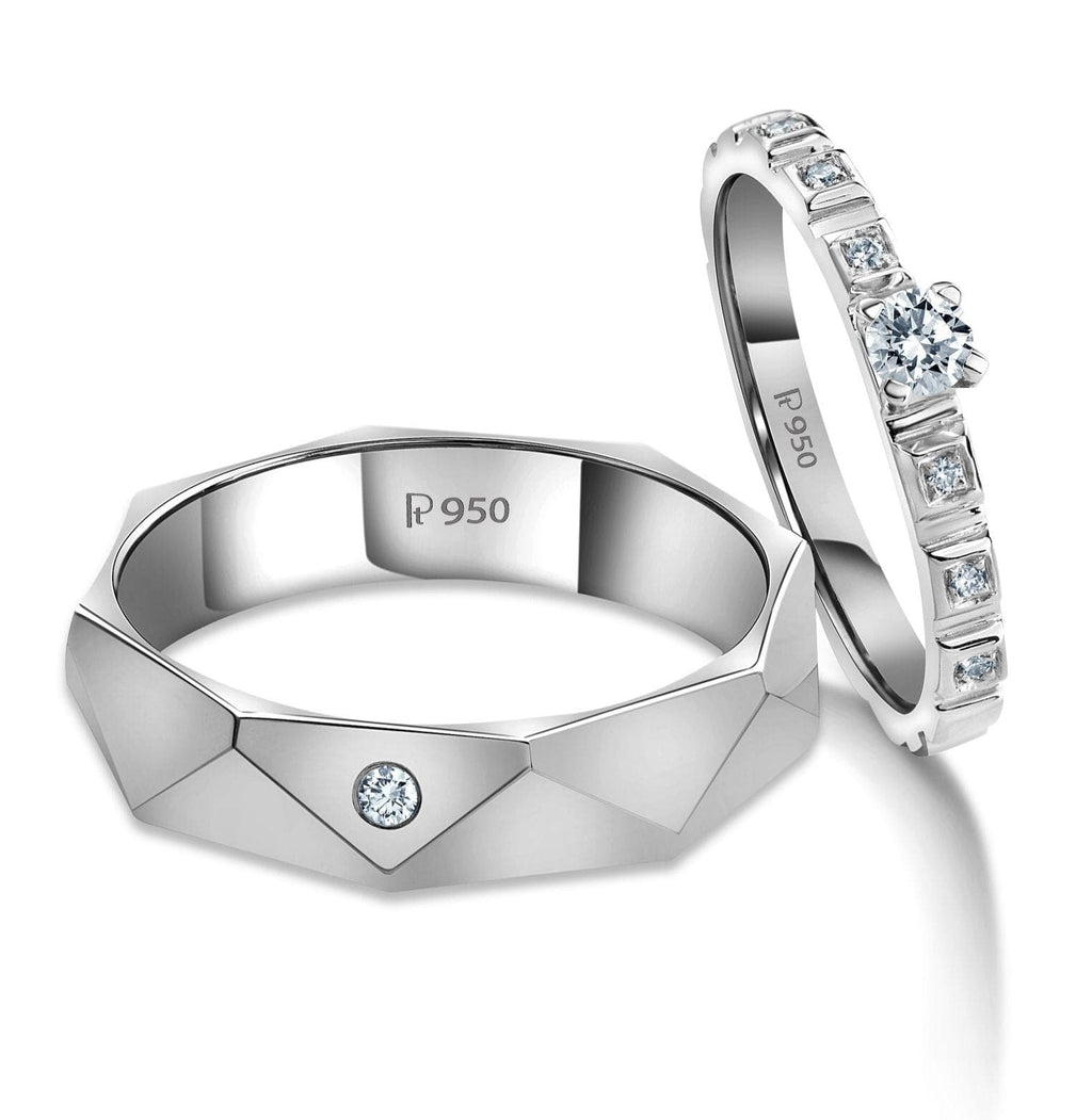 Chess Couple Rings in Platinum & Rose Gold with Single Diamonds JL PT –