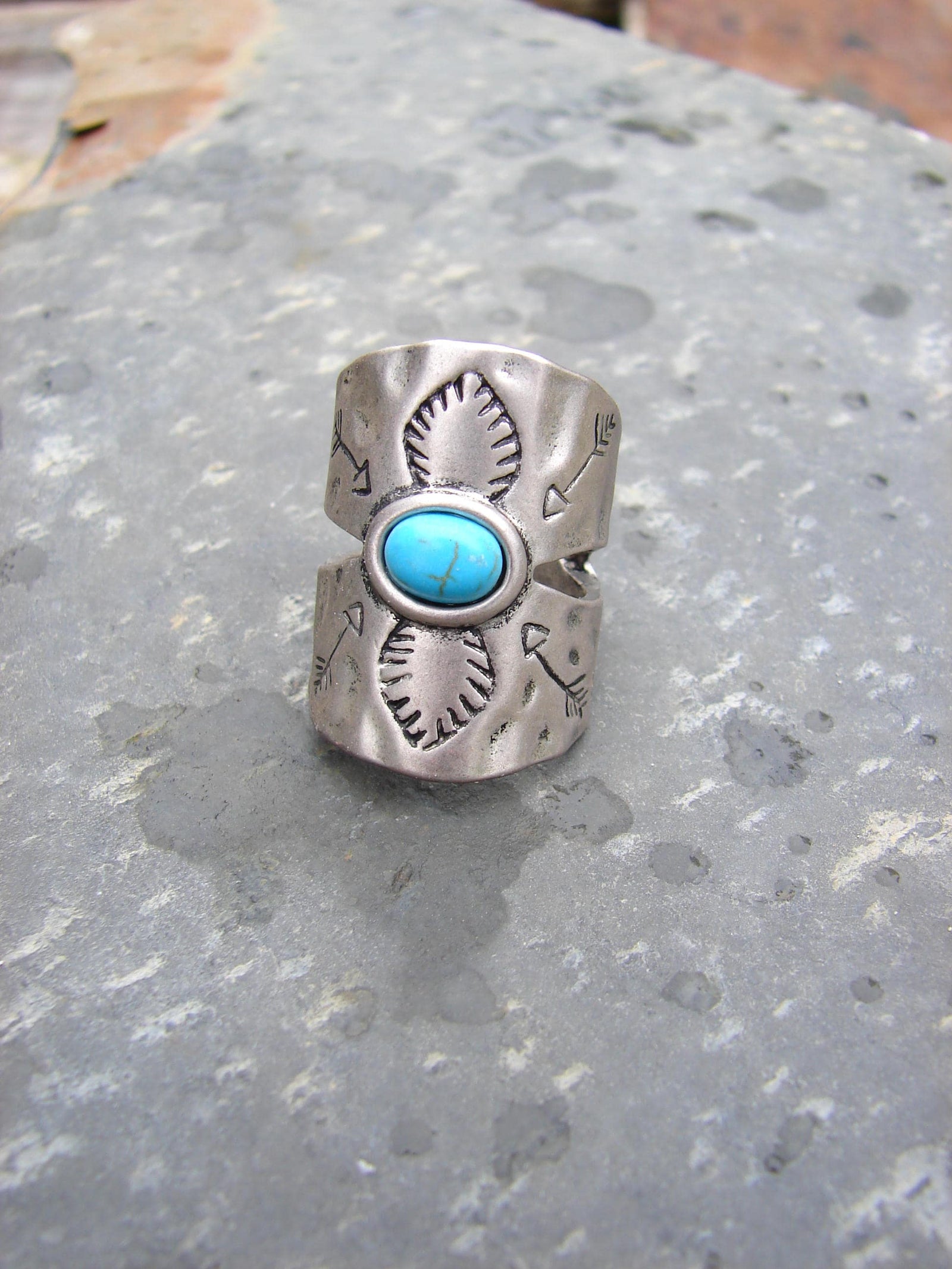 BOHO Turquoise and Silver Ring, Finger Cuff, Southwestern Native