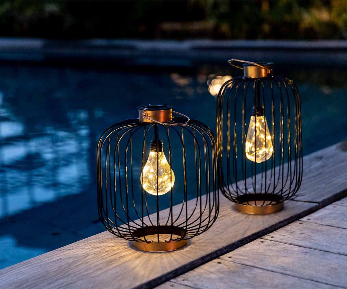 solar lanterns by the swimming pool