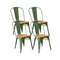 Lot de 4 chaises GASTON en métal vert olive style industriel avec assise en bois massif clair