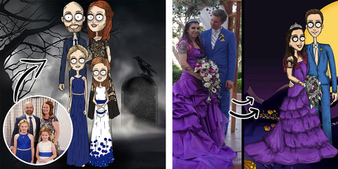 Halloween Day Gift, Tim Burton Style Custom Family Portrait, Addams Family  Portrait, Nightmare Before Christmas Portrait, Gothic Family Art 