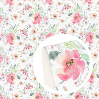 Watercolor Flowers Litchi Printed Faux Leather Sheet
