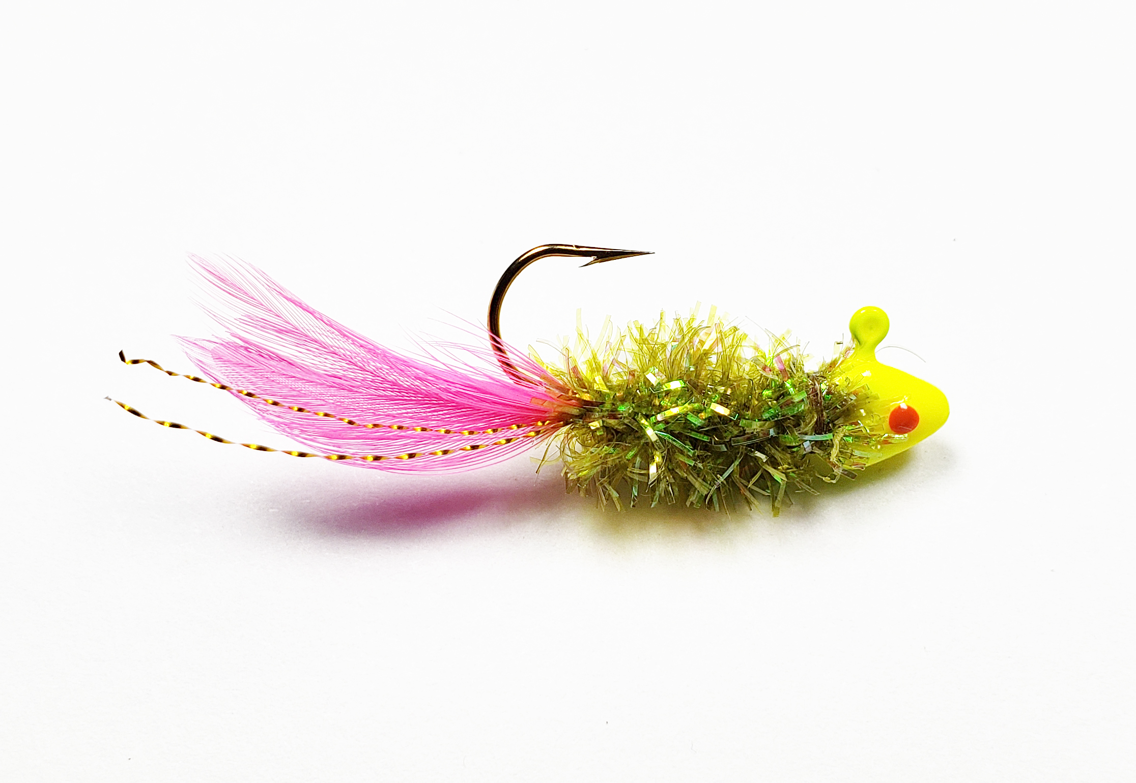 5pk 1/16 Oz Chartreuse & Pink Bucktail Crappie Jigs