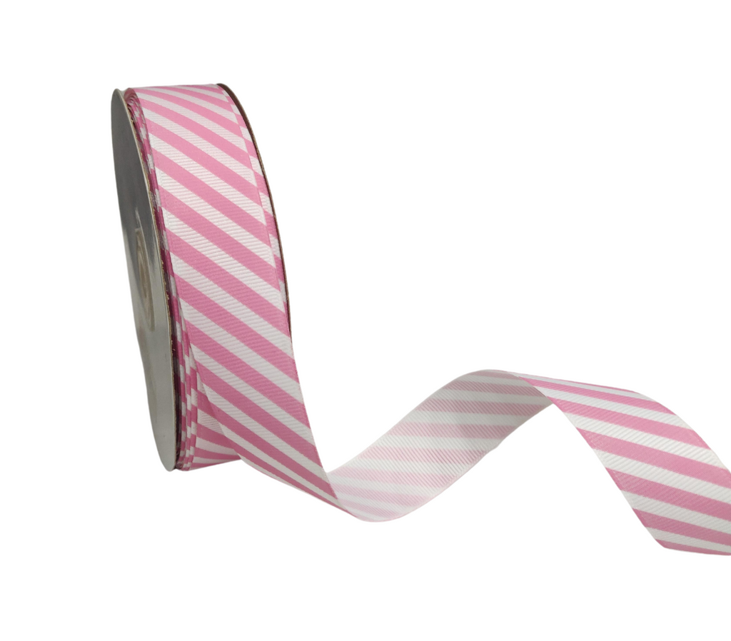 Pink and White Pinstripe Ribbon 5mm