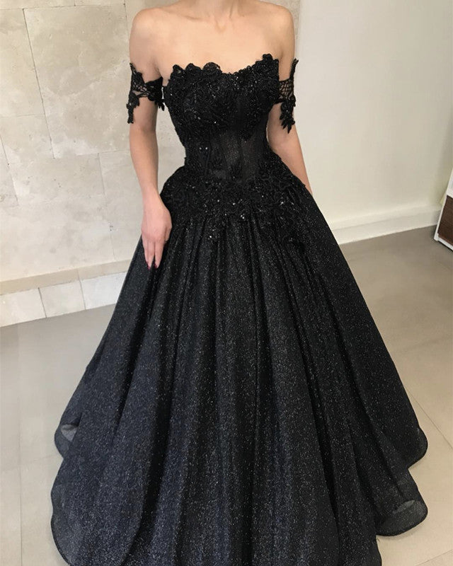 Black Glitter Wedding Dresses Lace Embroidery Bodice Corset | Lisposa