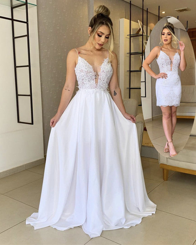 Two In One Wedding Dresses Chiffon V Neck Appliques – Lisposa