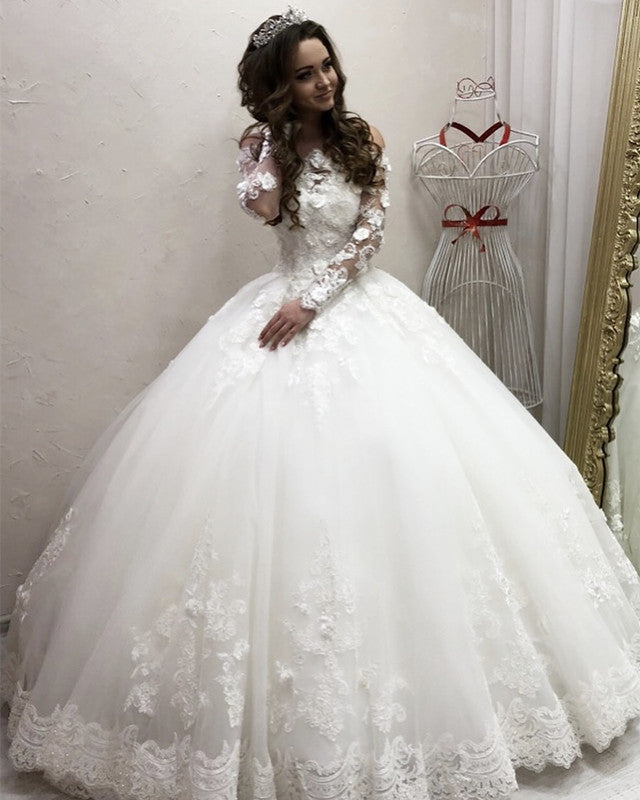 Off Shoulder Wedding Dress Ball Gown Long Sleeves – Lisposa