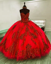 Red Sequin Embroidery Sweetheart Quinceanera Dresses – Lisposa