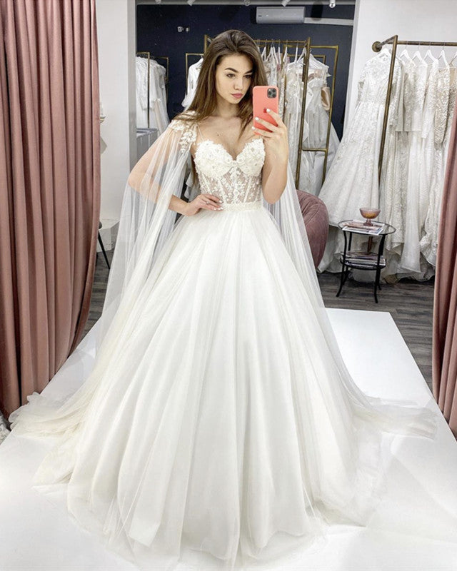 Romantic Wedding Dress With Cape Sleeves – Lisposa