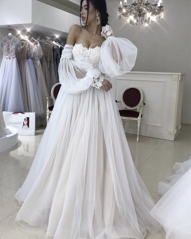 Tulle Wedding Dress Appliques Sweetheart Cold Sleeves – Lisposa