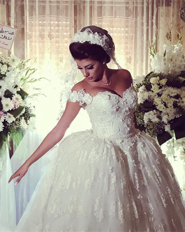 Elegant Lace Ball Gown Wedding Dress Off Shoulder – Lisposa