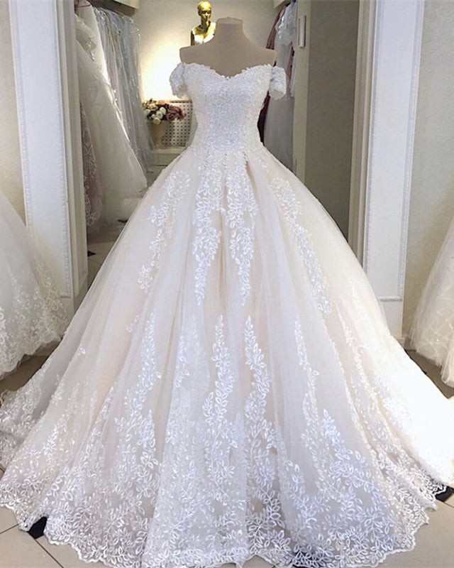 Vintage Lace Wedding Dress Ball Gown Off The Shoulder – Lisposa