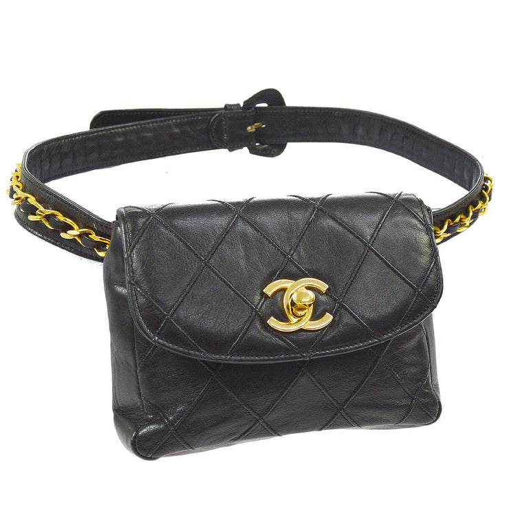 CHANEL Cosmos Quilted CC Chain Bum Bag Waist Pouch Black Leather WA003 –  brand-jfa