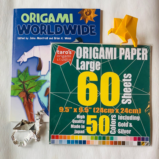 Large size 9.5 inch Premium Japanese Origami Paper, 60 Sheets, Single Side  50 Colors Including Gold and Silver by Taro's Origami Studio