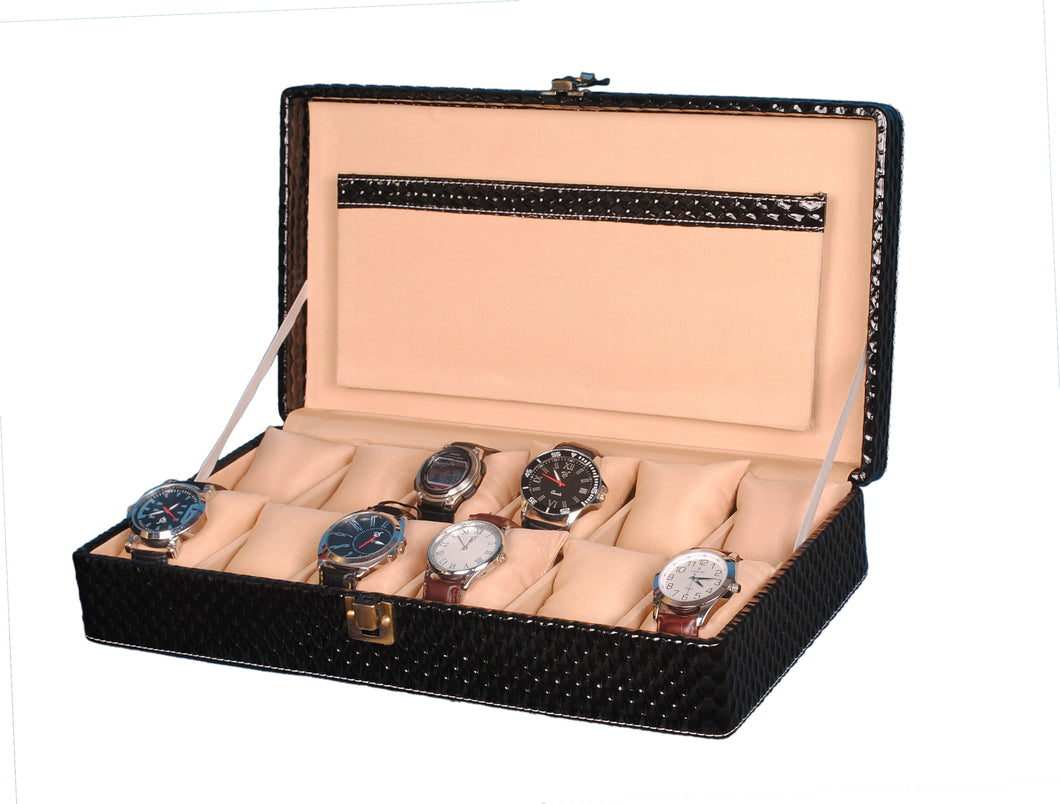 Hard Craft Watch Box Case PU Leather for 12 Watch Slots - Black Matt