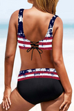 Vacation Print Split Joint Draw String Backless Swimwears(15 Colors)