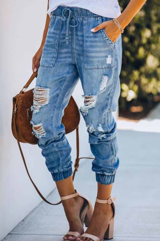 Chicindress Adjustable Waist Ripped Loose Jeans – chicindress