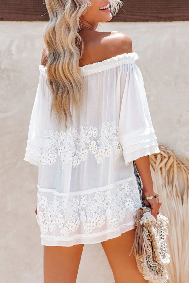 Off The Shoulder Flare Sleeve Crochet Tunic – Chicmony