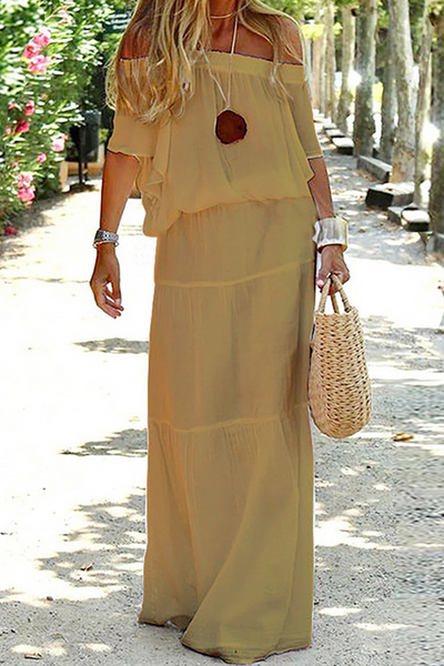 Strolling In The Sand Off Shouder Maxi Dress