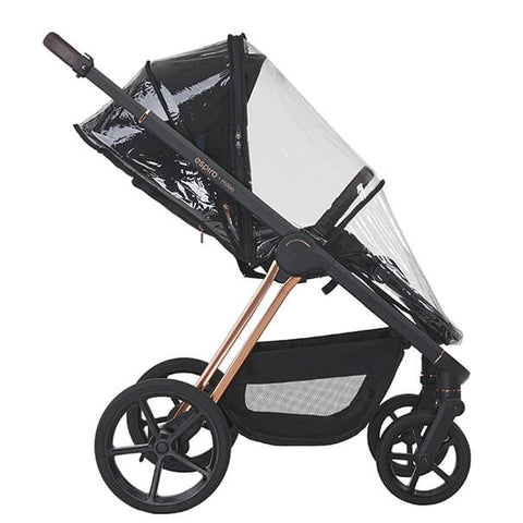 Schwarzer Kinderwagen Miloo von espiro mit Buggy Aufsatz und Regenschutz