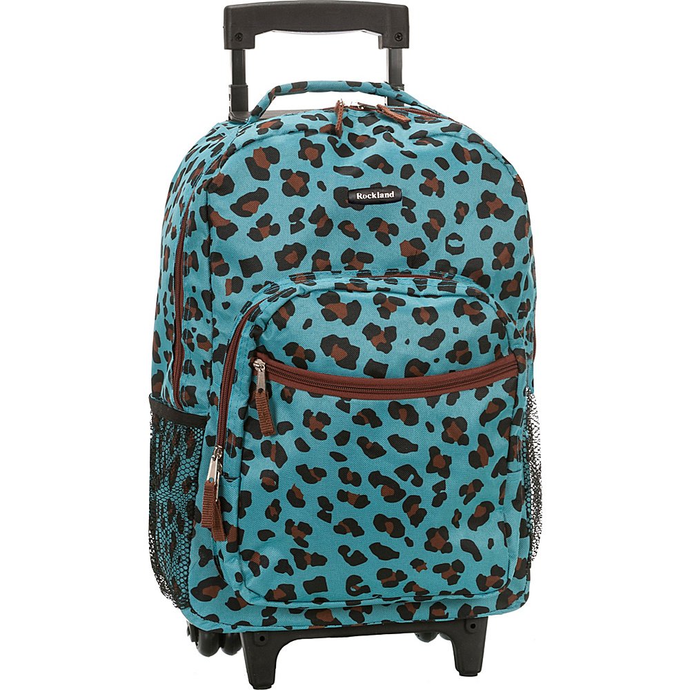 Rockland Luggage 17 Inch Rolling Backpack, Leopard Blue– backpacks4less.com