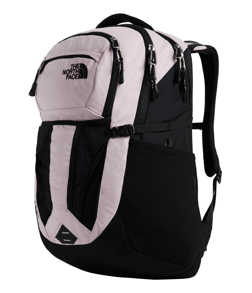 black and purple north face backpack