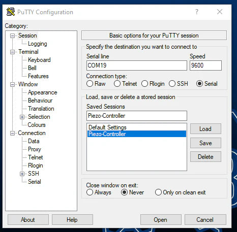 PuTTY configuration