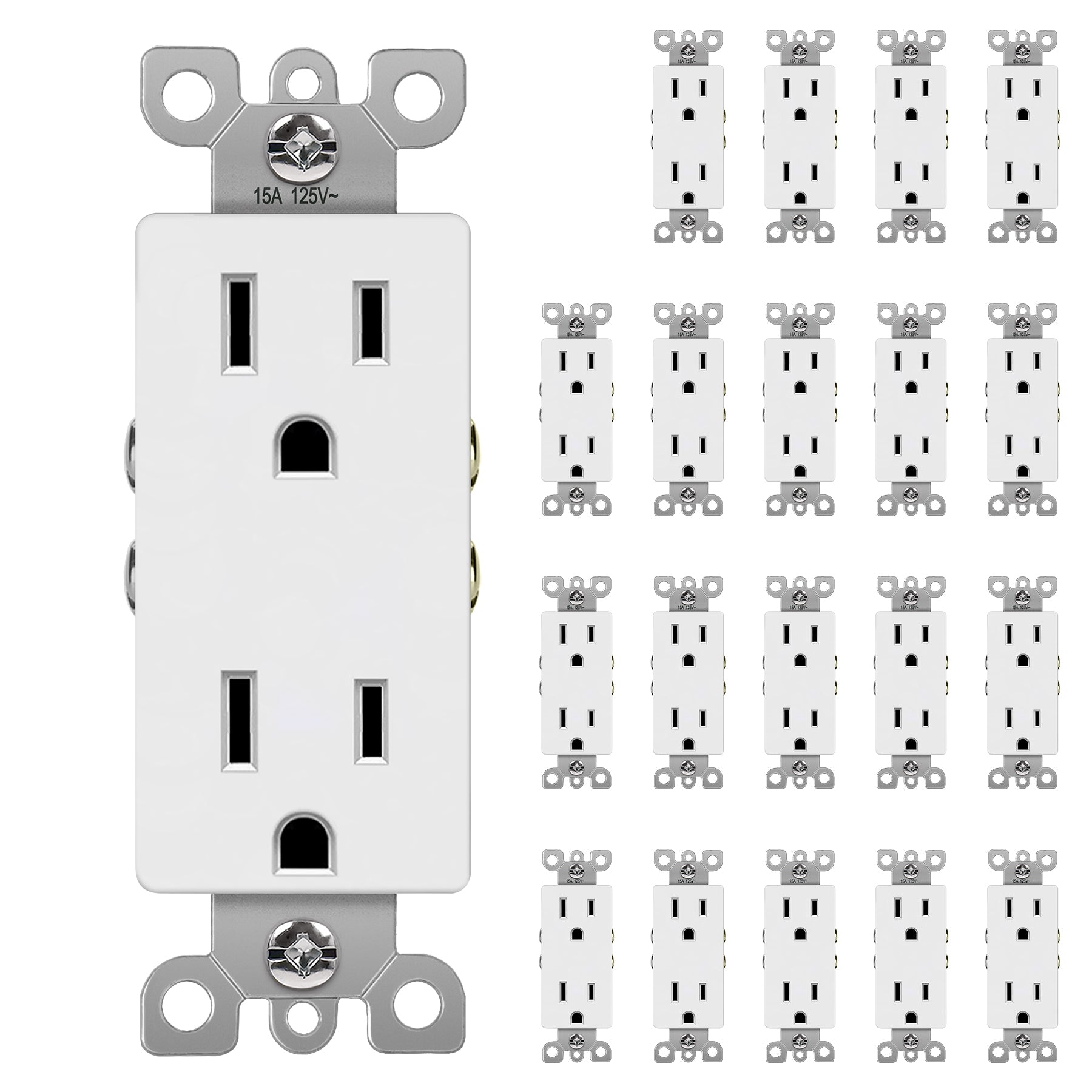 20 Pack] BESTTEN 15 Amp Decorator Receptacle Outlet, Non-Tamper 