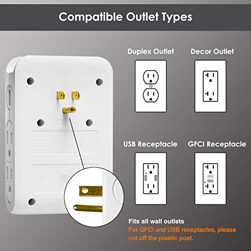 BESTTEN 2.4A USB Wall Outlet Surge Protector with Dual USB Charging Ports, 4 Side Entry AC Outlets, ETL/cETL Certified, White