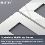 [10 Pack] BESTTEN USWP4 Matte White Series 2-Gang Decor Screwless Wall Plate, Decorator Outlet Cover, 11.91cm x 12.01cm, for Light Switch, Dimmer, USB, GFCI, Receptacle