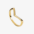 Gold ring with chevron detail in gold on white background